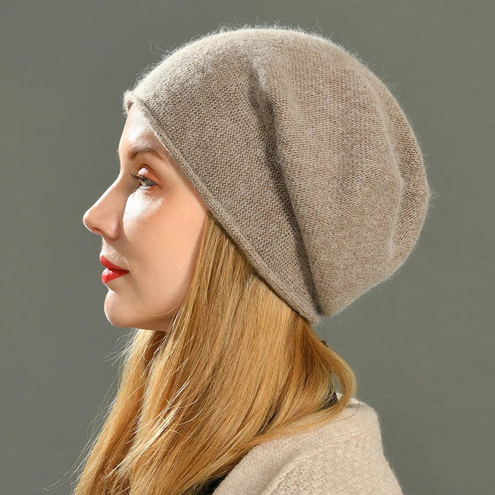 Women's cozy knit beanie hat in a soft texture, perfect for stylish winter warmth & everyday cold weather comfort.