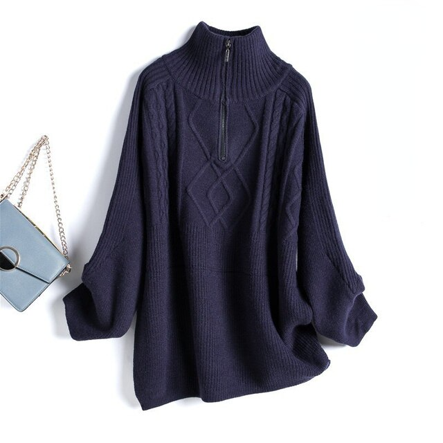 Stylish women's oversized knit pullover sweater, ideal for a comfortable chic casual outfit or everyday wear.
