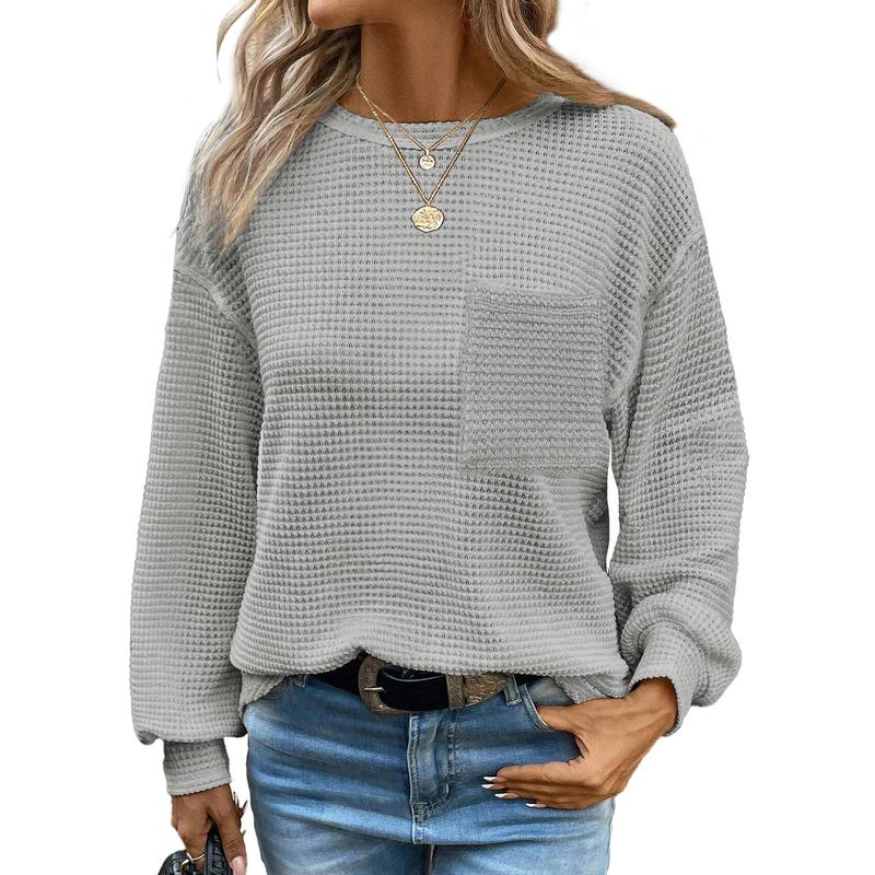 Comfortable oversized long sleeve crewneck blouse for women, delivering cozy style & relaxed elegance.