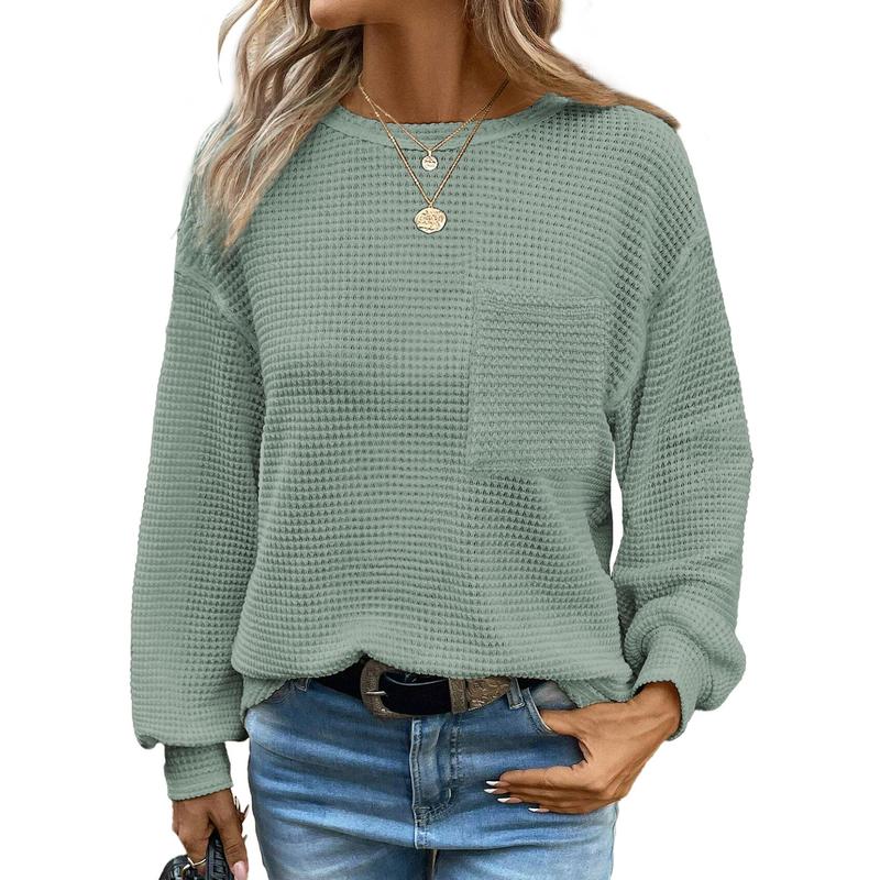 Classic women's oversized long sleeve crewneck blouse, a versatile & cozy piece for everyday elegance.