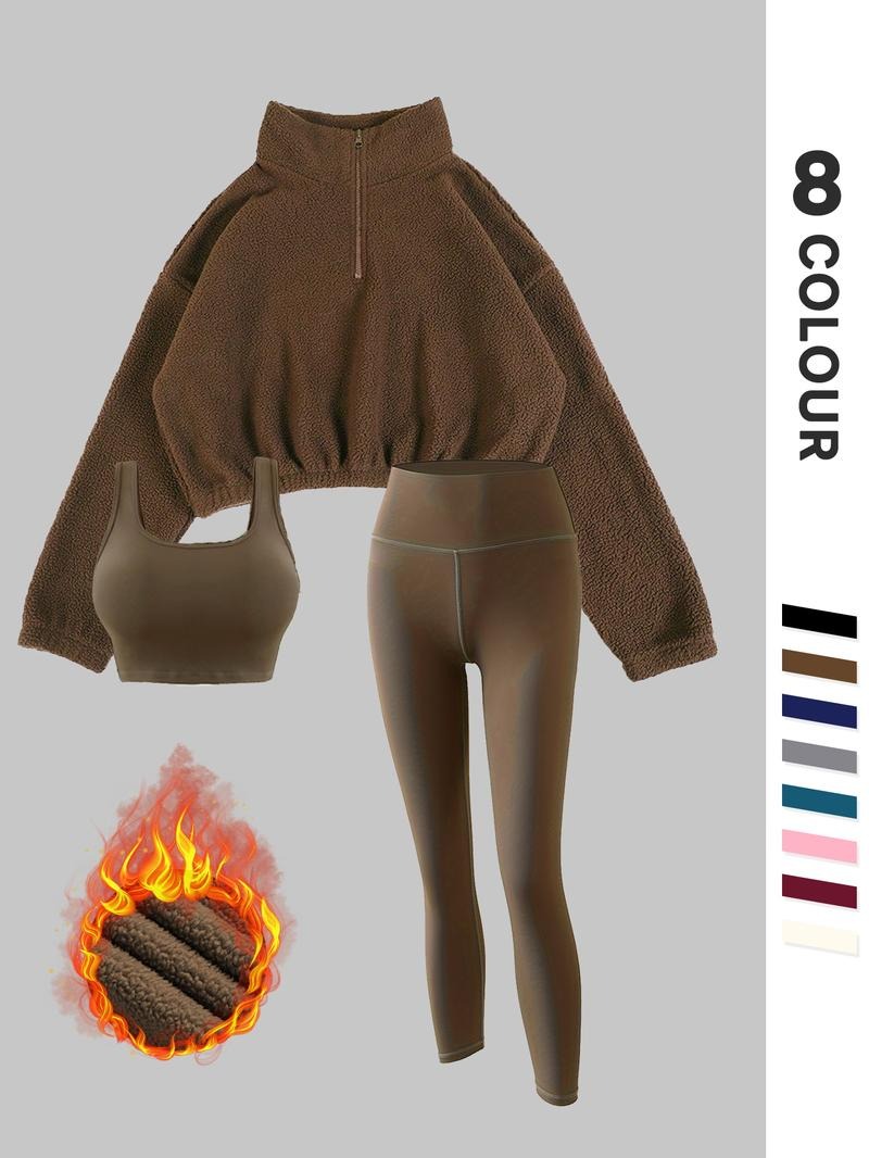 Women's cozy thermal fleece lounge set, perfect for winter comfort & warmth. Includes a soft pullover and leggings.