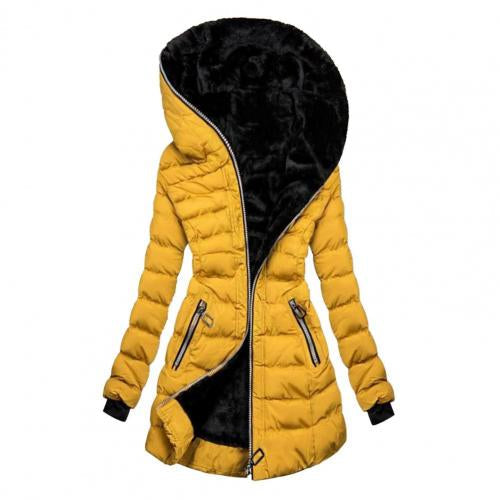 Chic women's winter jacket, a warm & cozy long coat for stylish autumn and cold weather fashion.