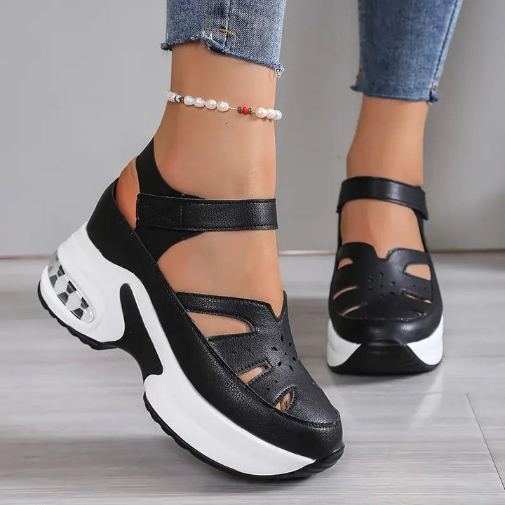 Versatile women's casual sandals: cushioned wedge platform, breathable cutouts, and stylish for summer.