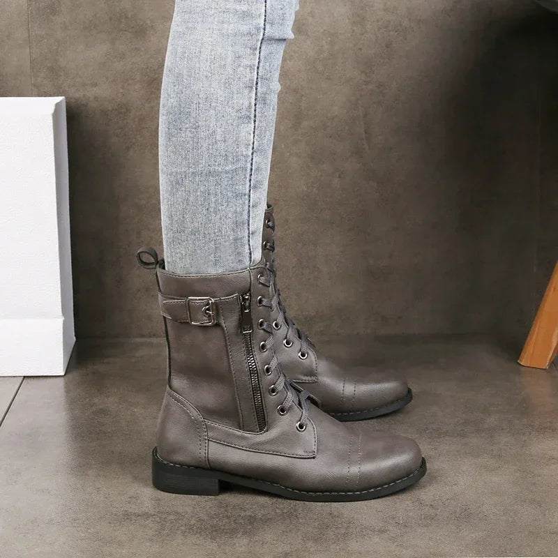 Versatile grey women's lace-up ankle boots, sturdy & durable for all-day comfort and everyday fashion.