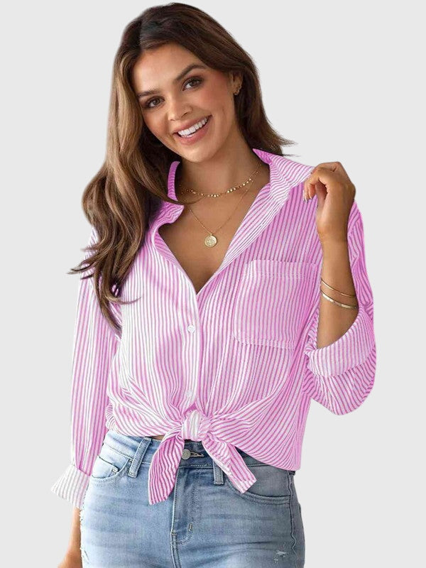 Women's everyday collared shirt, long sleeve, comfortable & stylish for versatile fashion & summer.