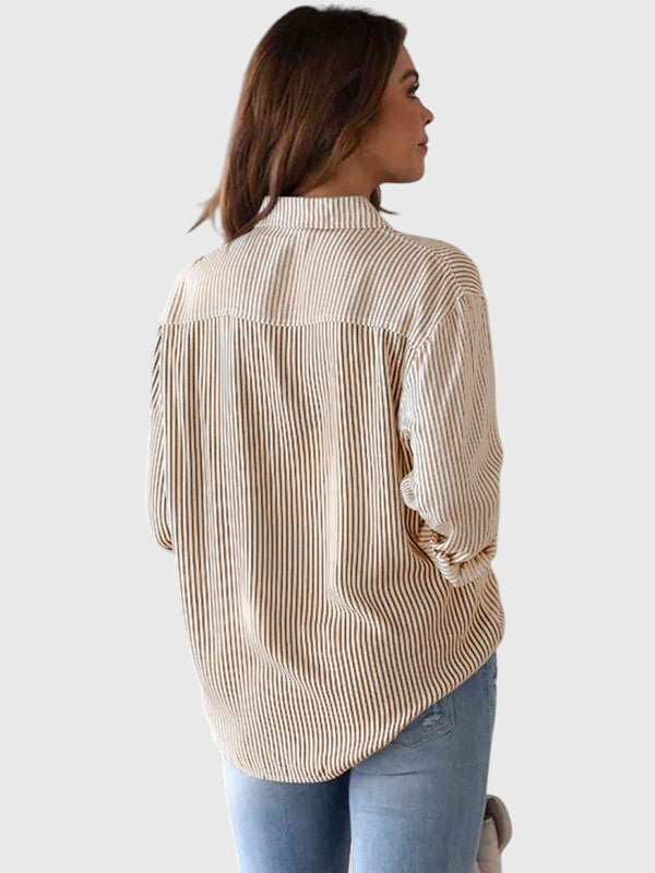 Effortless women's collared neck shirt, long sleeve, versatile style for spring, summer, daily.