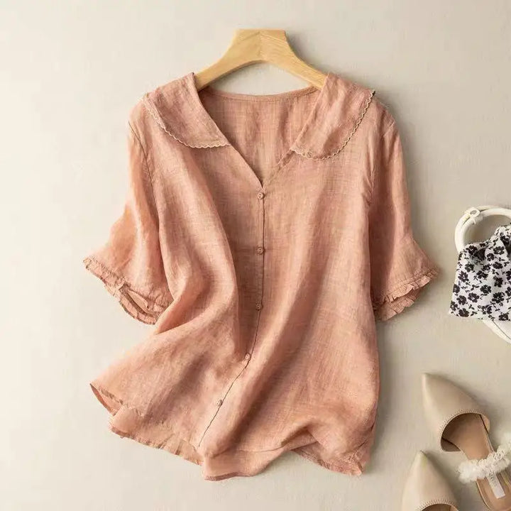 Women's Effortless Linen Blouse, a breathable and stylish casual top, perfect for summer fashion.