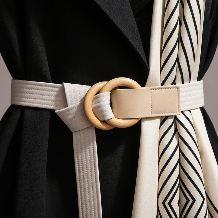 Women's versatile belted lightweight coat for elegant formal or casual fashion. Includes scarf detail.