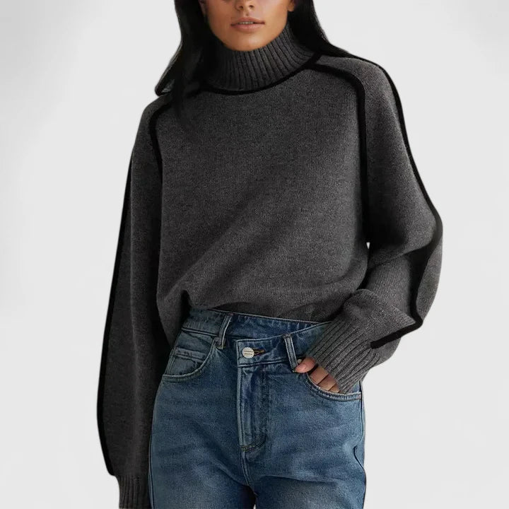 Women's fitted elegant knit sweater, ideal long-sleeve top for chic style, fall fashion & versatile winter outfits.