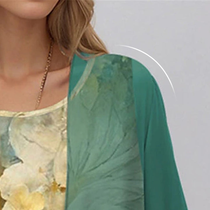 Stylish women's floral midi dress and long sleeve cardigan set, offering a complete, elegant and versatile outfit.