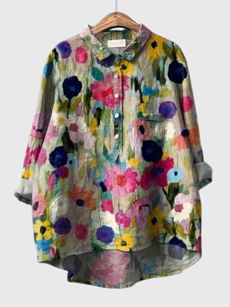 Elegant floral print women's long sleeve top, perfect for spring office & casual outfits.