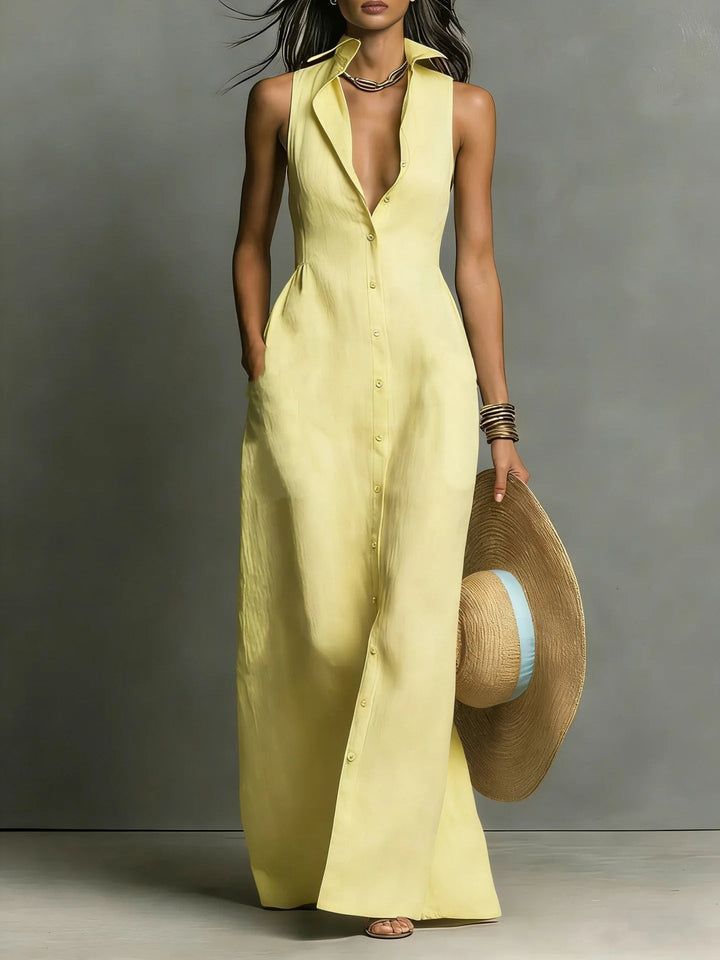 Stylish women's button-front shirt maxi dress with a sophisticated lapel design for any occasion.