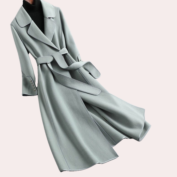 Fashionable women's long coat, double-button design. A versatile and elegant outerwear staple for modern style.