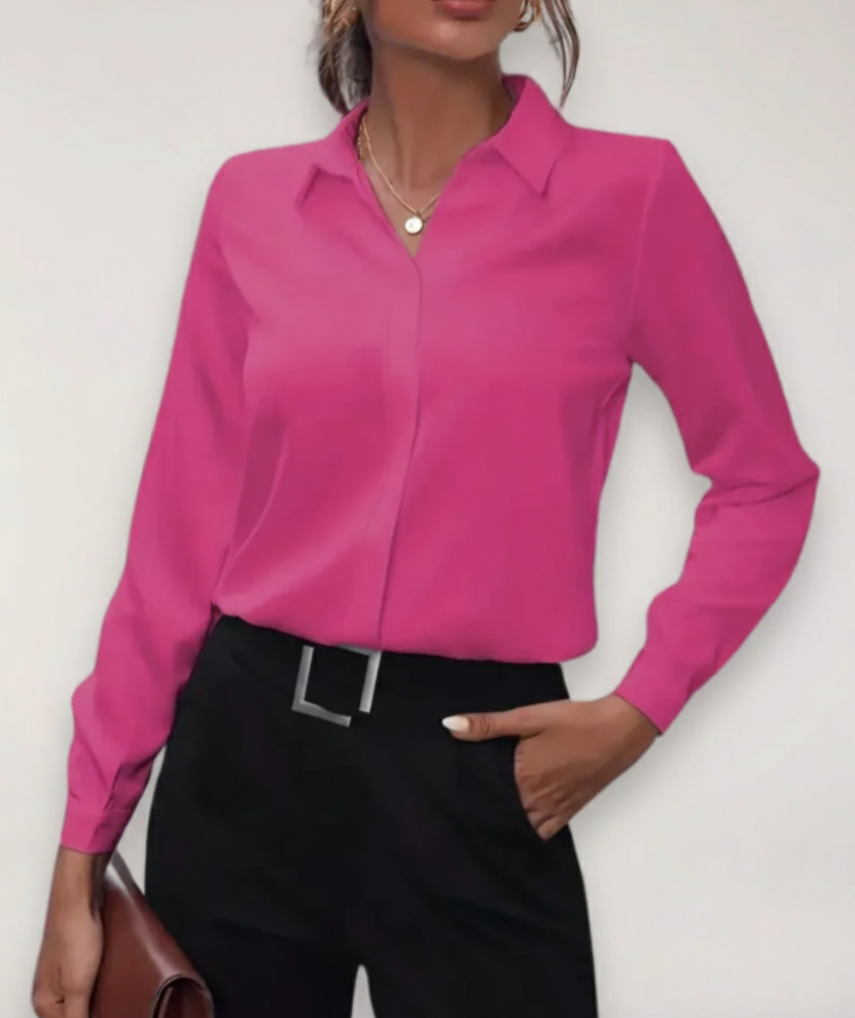 Stylish women's work blouse, a sophisticated long-sleeve top for business casual and professional fashion.