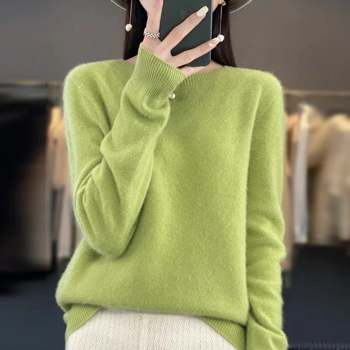 Warm women's long sleeve sweater, perfect winter apparel. Comfortable, elegant classic style with a versatile o-neck.