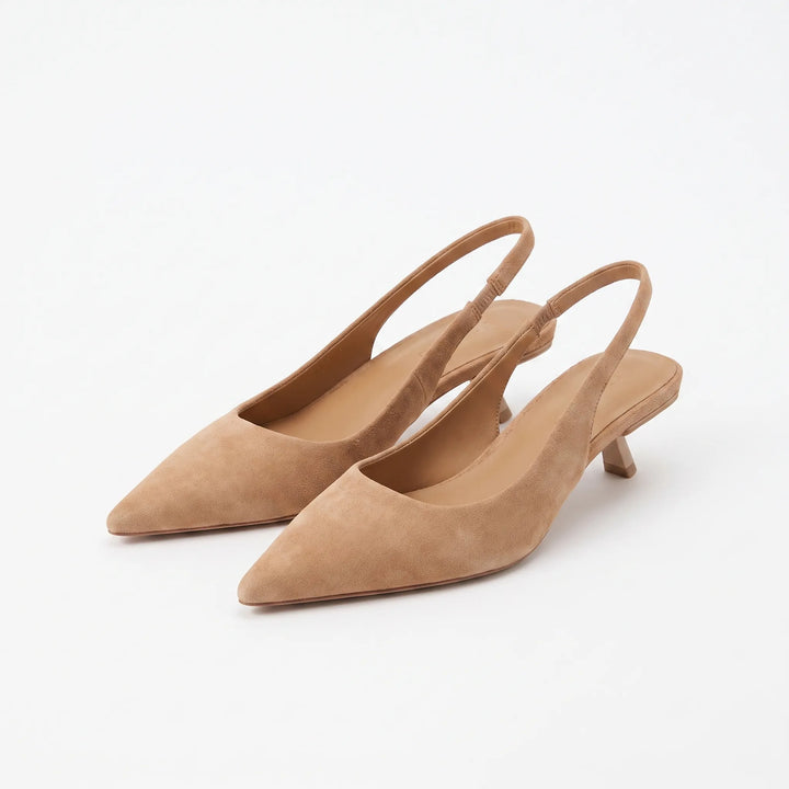 Stylish women's pointed-toe kitten heel slingback sandals for an elegant & comfortable look.
