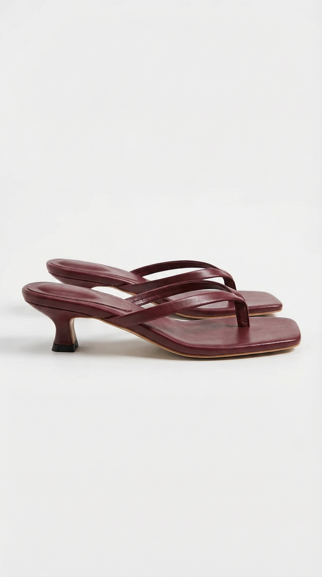 Comfortable women's square toe thong kitten heel sandals, combining modern style with daily ease.