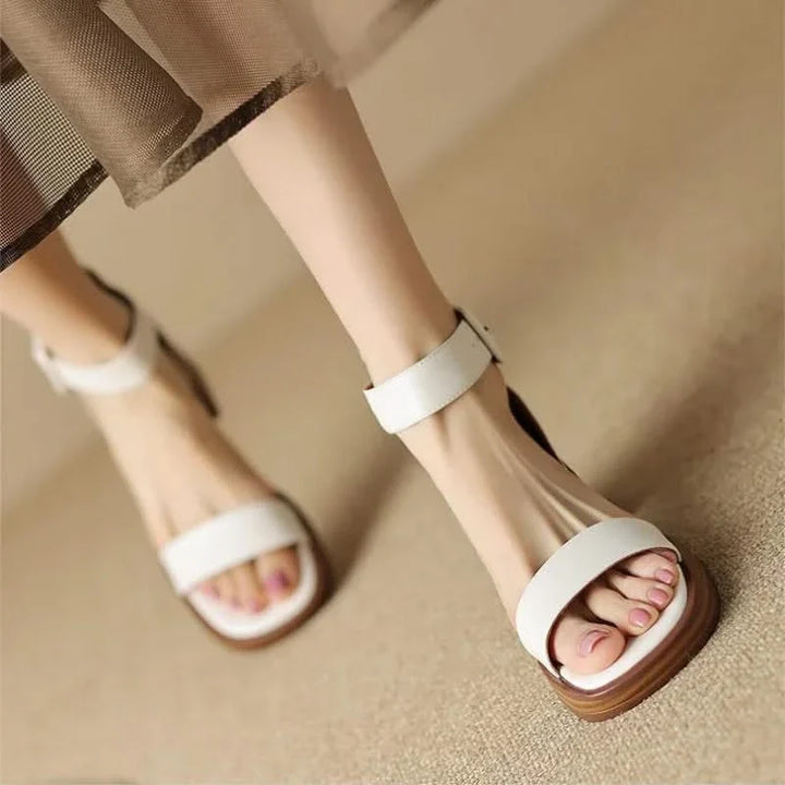Classic design women's elegant block heels with stylish ankle strap, ideal for dress shoes.
