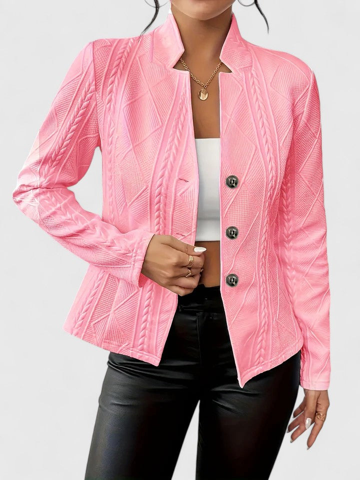 Versatile women's tailored jacket for casual chic outfits. Elegant, structured design perfect for layering or outerwear.