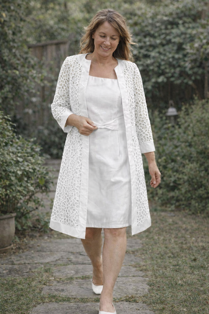 Stylish women's elegant dress & jacket set. Versatile formal two-piece for special occasions.
