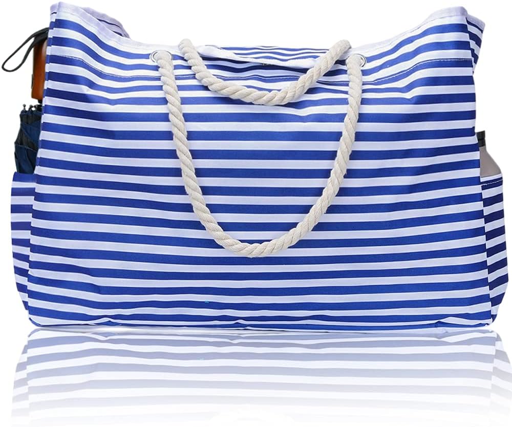 Women's vacation essential: sandproof & waterproof extra large beach tote. Carry-all utility bag.