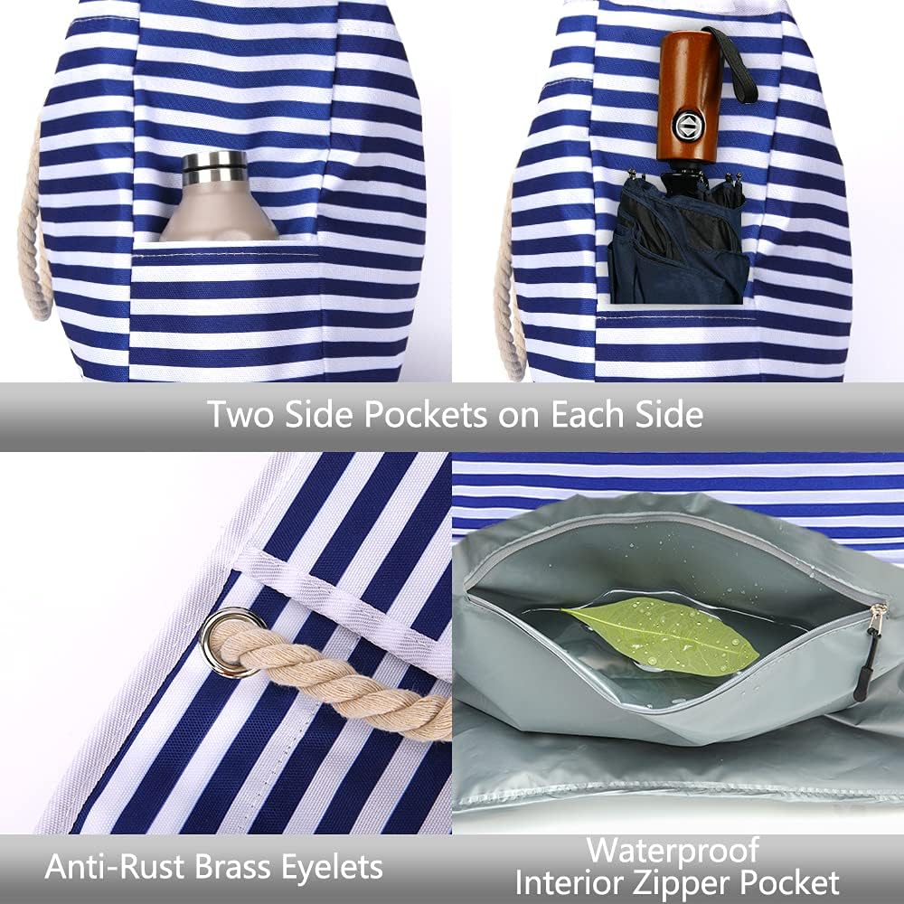 Generous size women's waterproof travel tote. Striped design, perfect as a beach or utility bag.
