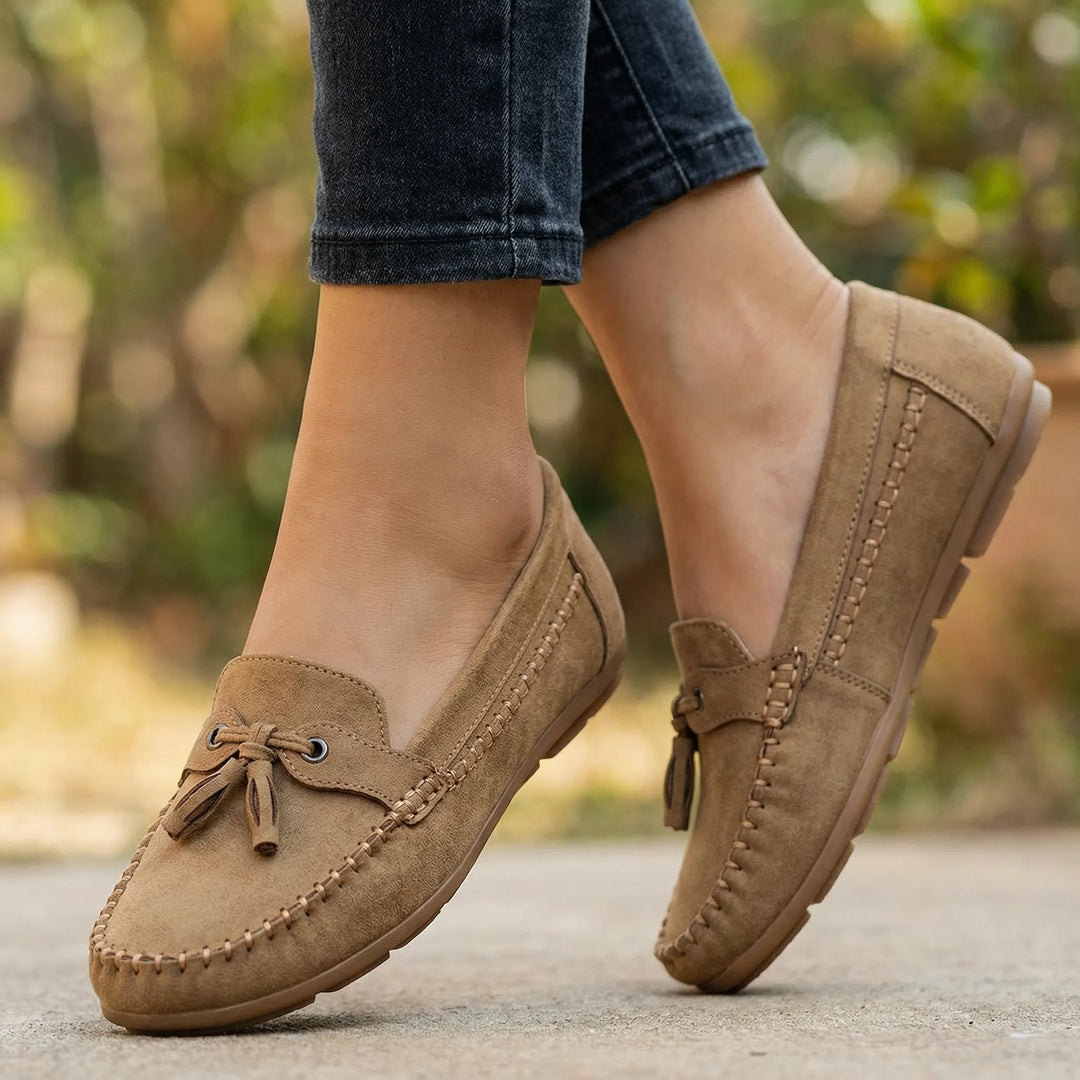 Easy slip-on extra wide loafers for women, memory foam comfort for casual everyday footwear.