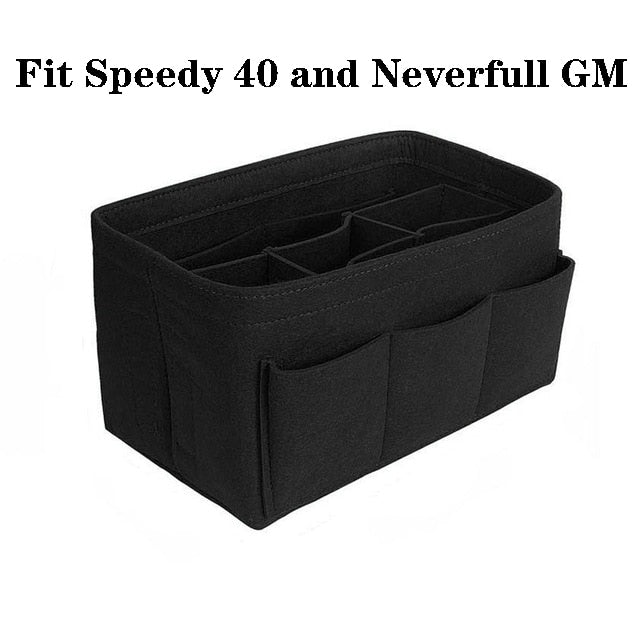 Compact felt purse insert with 13 pockets, maximizing storage and organization in any handbag.