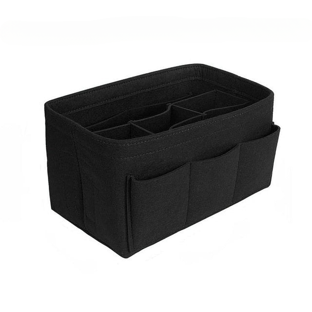 Multi-pocket felt purse organizer insert with 13 compartments for efficient storage.