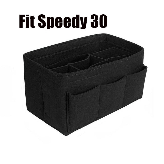 Felt makeup organizer insert for handbags & totes, keeping cosmetics tidy with 13 pockets.