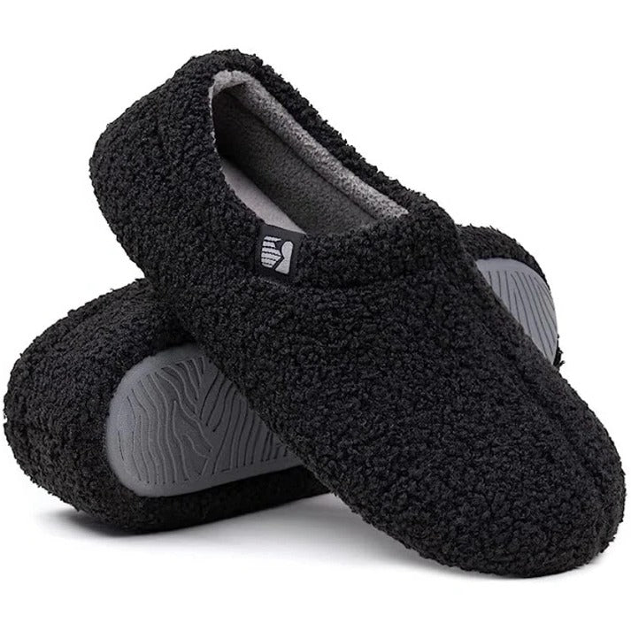 Women's fleeced closed back home slippers in soft gray, perfect for cozy indoor comfort & warmth.