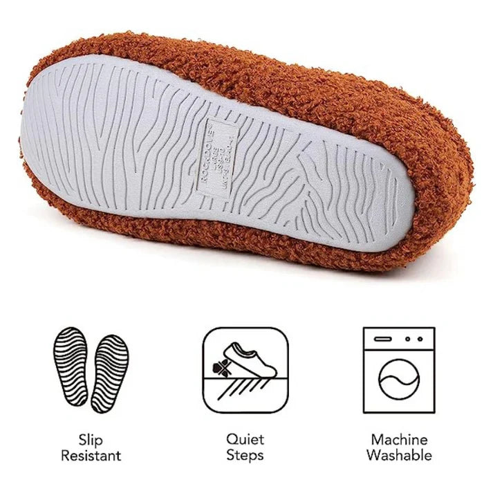 Interior view of women's soft fleeced closed back slippers, highlighting plush lining for luxurious comfort.