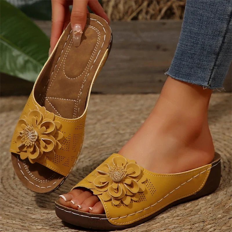 Women's Floral Comfort Slide Sandals, perfect slip-on summer shoes for casual wear.