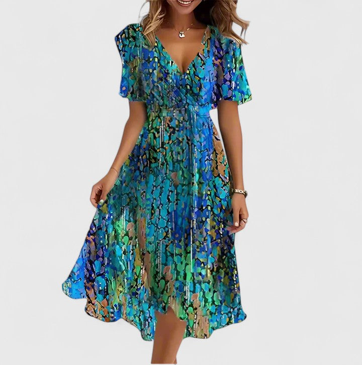 Women's floral flutter sleeve midi dress, perfect for effortless daily style and summer wear.