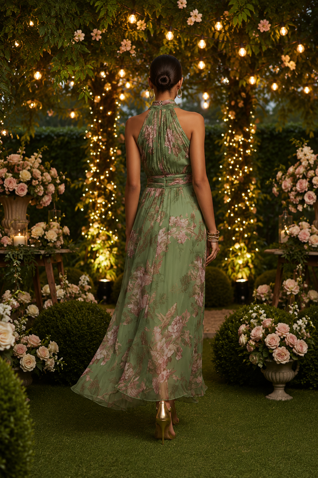 Vibrant floral print halter maxi dress for women, ideal casual summer wear. Features comfortable, flowy fabric.