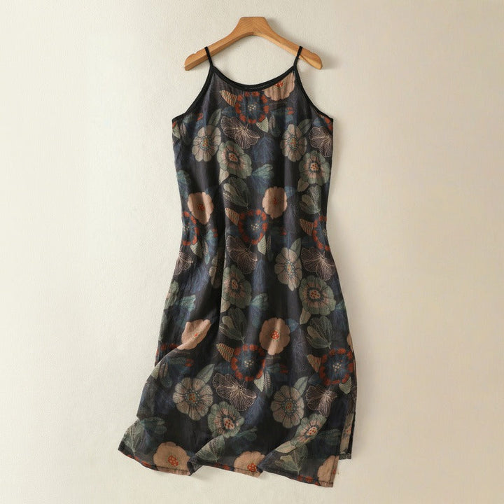 Women's floral summer slip dress with spaghetti straps, perfect for casual elegance or vacation. Lightweight & comfortable.