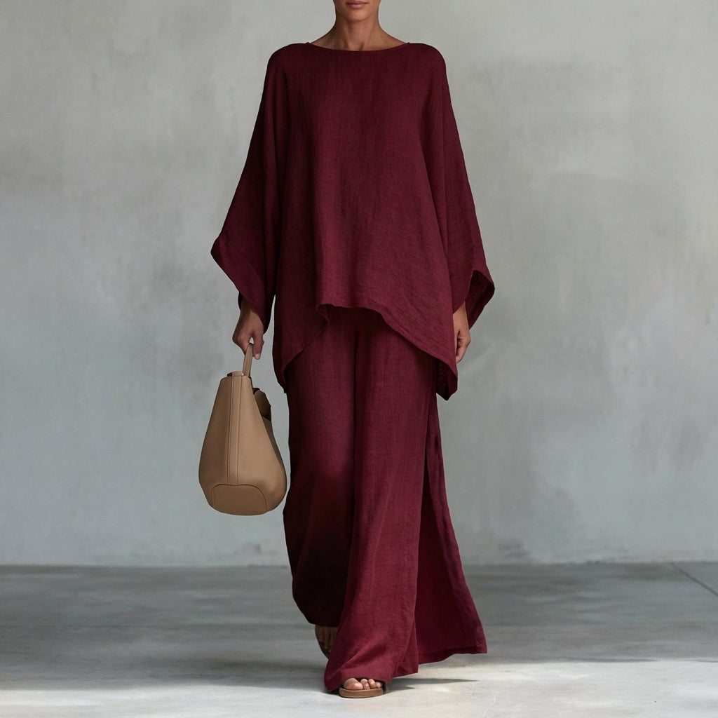 Women's co-ord set: a comfortable flowing tunic top paired with a matching maxi skirt, ideal for summer.