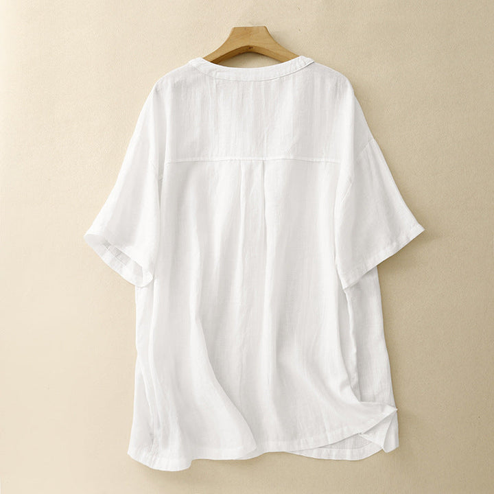 Comfortable & stylish women's flowy V-neck blouse with airy half sleeves, ideal summer top for any casual look.
