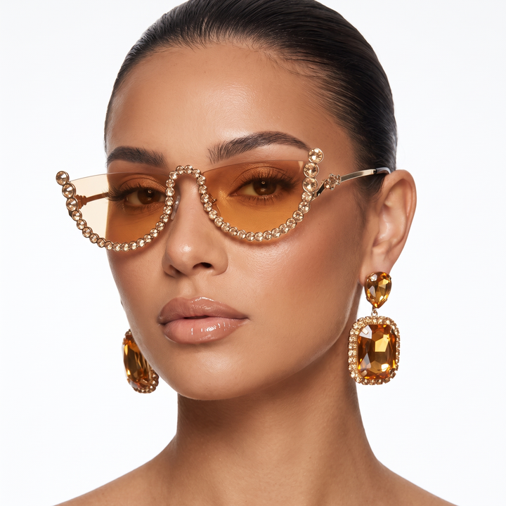 Women's frameless oval sunglasses with UV400 protection. Chic eyewear for fashion & travel.