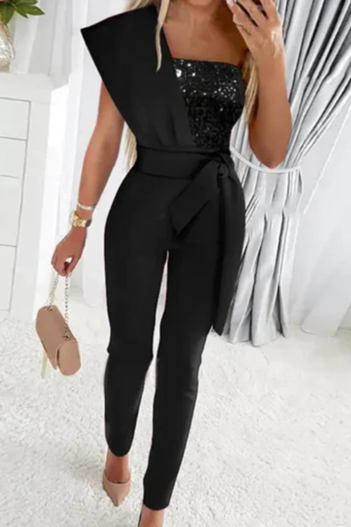 Stunning women's sequin jumpsuit, the ultimate evening wear for a dazzling party look.
