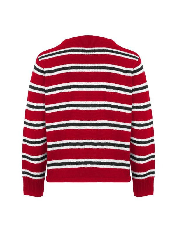 Stylish women's knit sweater with heritage stripes. Perfect versatile design for fall, winter, & everyday chic.