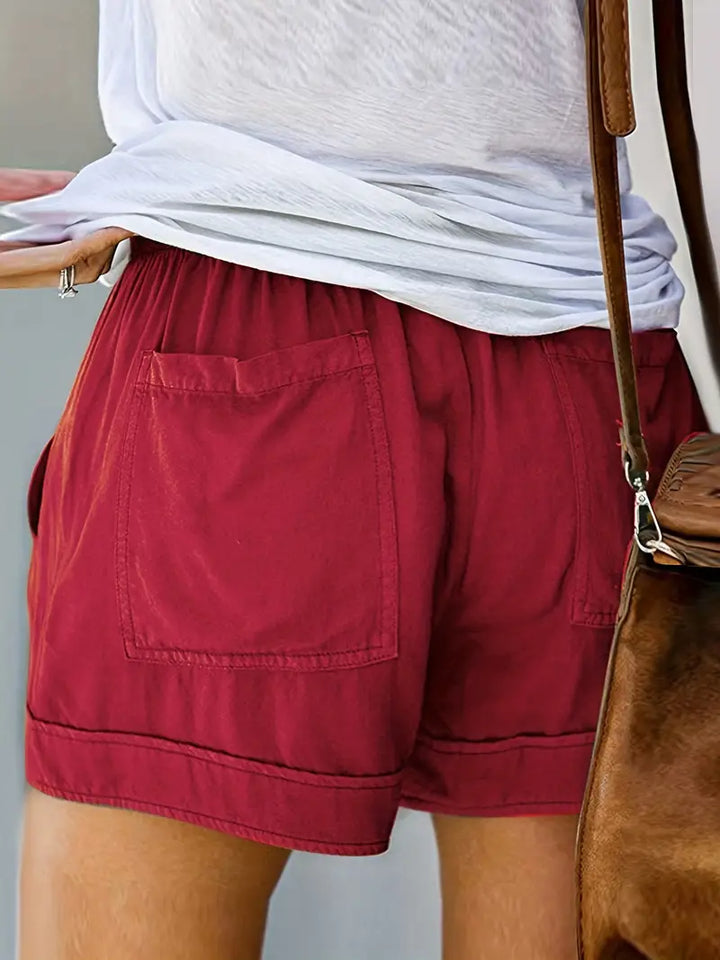 Comfortable summer wear: Women's high-rise relaxed shorts with drawstring, versatile.