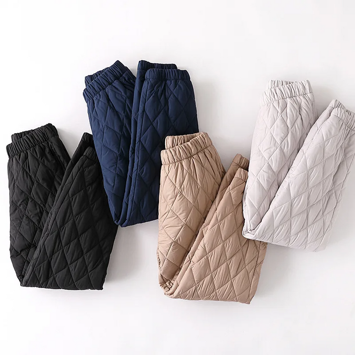 Women's everyday high-rise puffer joggers, comfortable activewear & loungewear for winter.