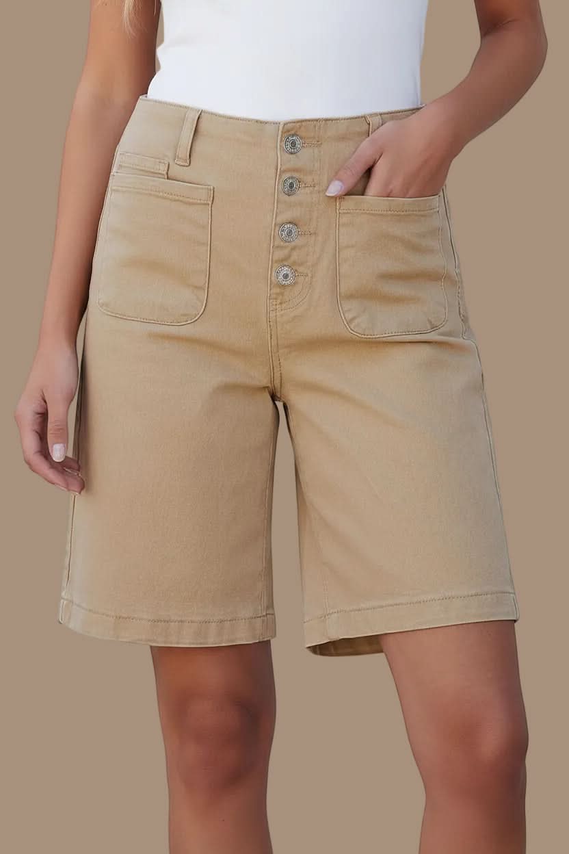 Flattering high waist Bermuda shorts for women, perfect for summer fashion, casual events, and ultimate comfort.