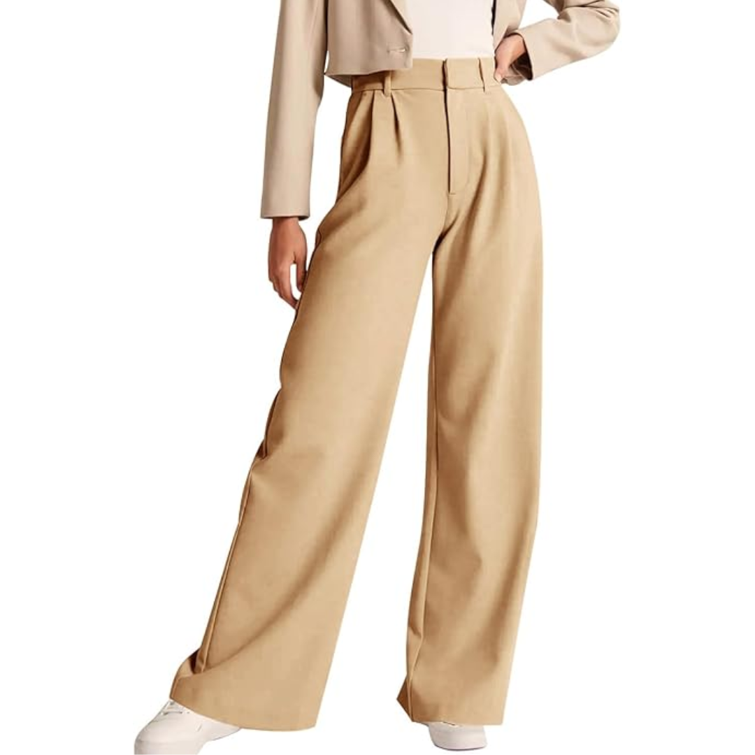 Women's high waist business casual work trousers with pockets for office & professional wear.