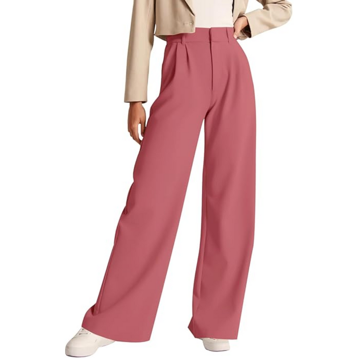 Stylish women's high waist straight leg work trousers with functional pockets. Ideal for office casual.