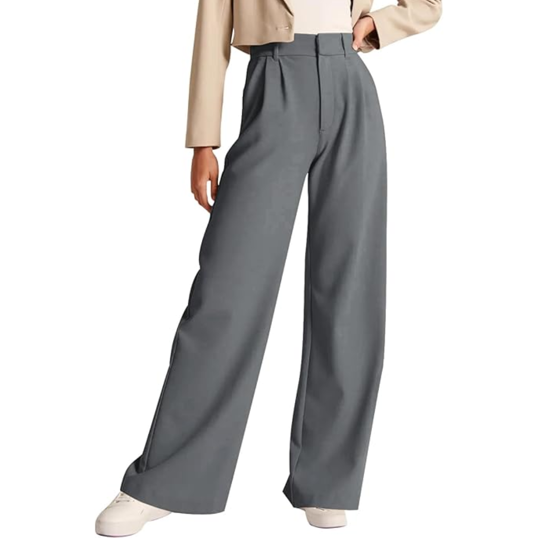 Comfortable high-waist women's business casual trousers with practical pockets. Perfect for long workdays.