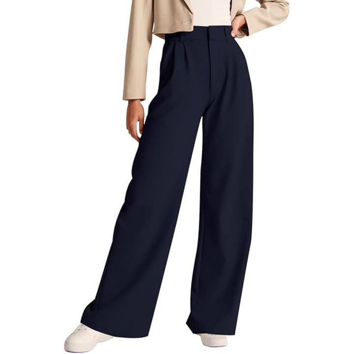 Chic high waist work trousers for women, ideal for a refined business casual look. Features side pockets.