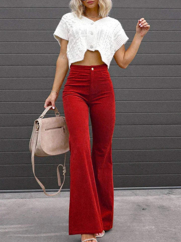 Casual women's high waist flare pants, comfortable and chic for everyday outfits.