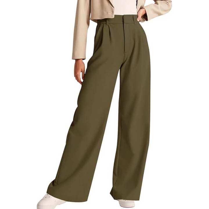 Fall fashion women's high-waisted professional straight-leg pants with practical pockets.